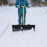 Outvita Snow Shovel with Wheels, 29 Wide 18 Long Snow Plow Shovel Angle & Height Adjustable Padded Handle Efficient Snow Clean Tool for Driveway or Pavement (Yellow)